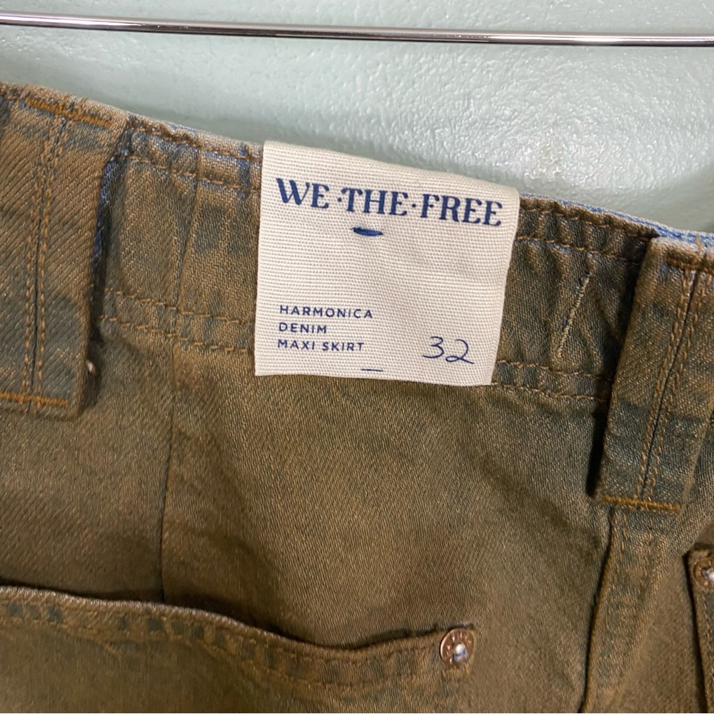 Free People Harmonica Coated Denim Maxi Skirt Blue Brown Size 32 - Picture 5 of 6